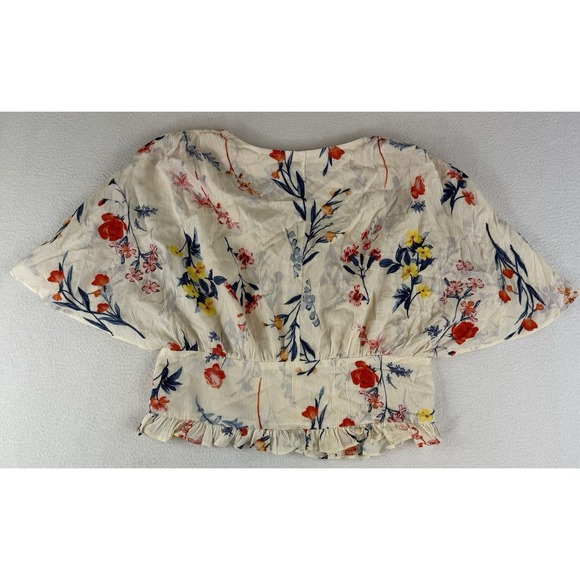 Miss Me Floral Print Cropped Top Cream Ruffled MT1012S BOHO Missing‎ Button - Picture 8 of 9